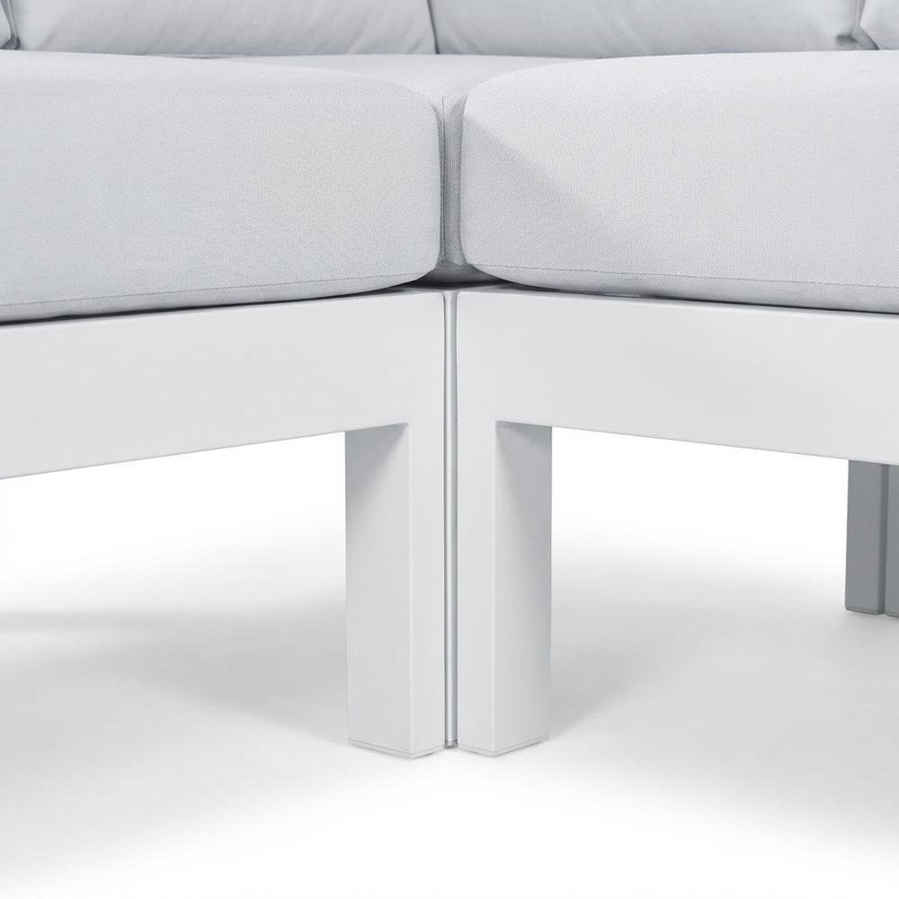 White Fabric Outdoor Patio Modular Sectional, Contemporary Style, Cushioned. Picture 6
