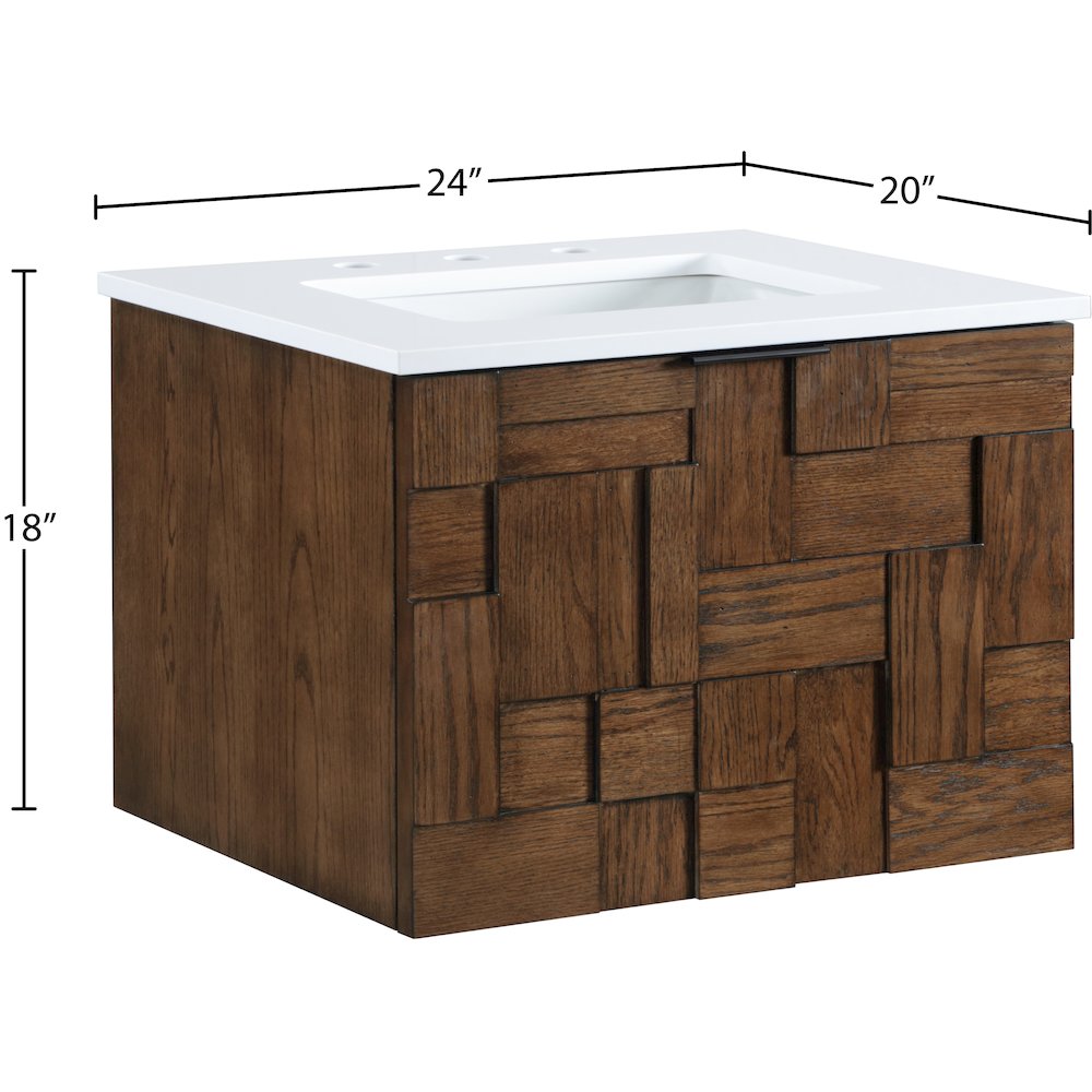 Leonardo 24" Brown Engineered Stone And Solid Wood Wall Mounted Bathroom Vanity. Picture 15