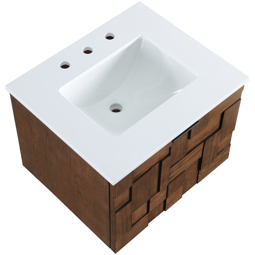 Leonardo 24" Brown Engineered Stone And Solid Wood Wall Mounted Bathroom Vanity. Picture 10
