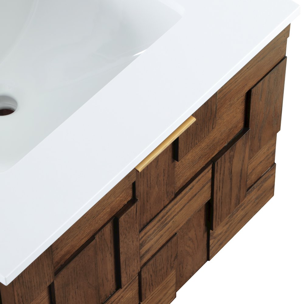 Leonardo 24" Brown Engineered Stone And Solid Wood Wall Mounted Bathroom Vanity. Picture 11