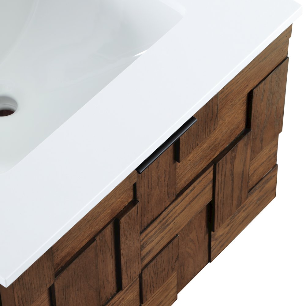 Leonardo 24" Brown Engineered Stone And Solid Wood Wall Mounted Bathroom Vanity. Picture 13