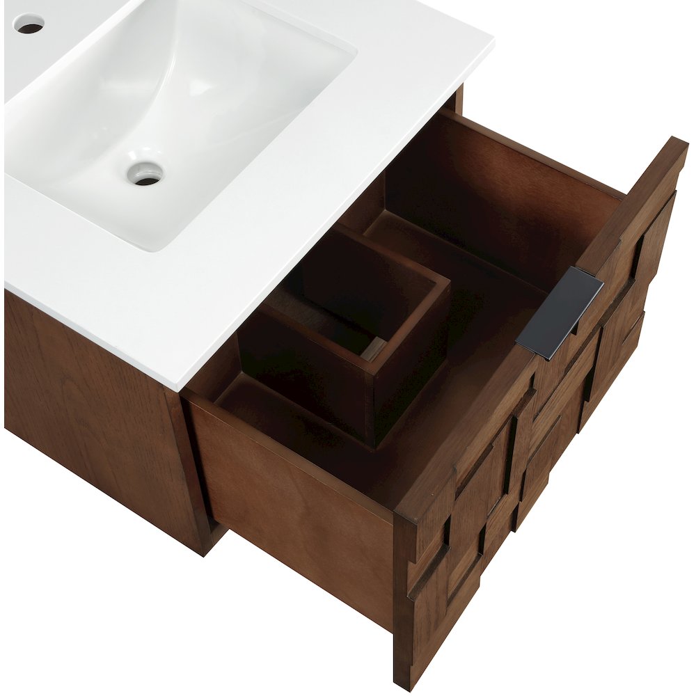 Leonardo 24" Brown Engineered Stone And Solid Wood Wall Mounted Bathroom Vanity. Picture 14