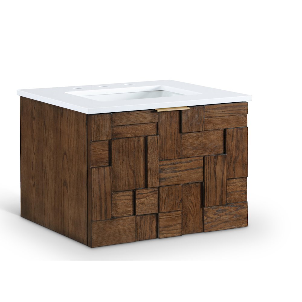 Leonardo 24" Brown Engineered Stone And Solid Wood Wall Mounted Bathroom Vanity. Picture 2