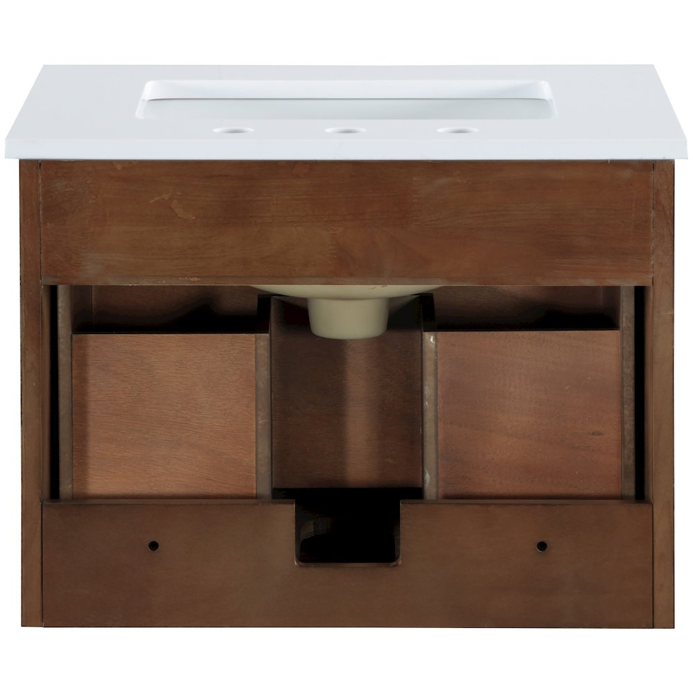 Leonardo 24" Brown Engineered Stone And Solid Wood Wall Mounted Bathroom Vanity. Picture 3