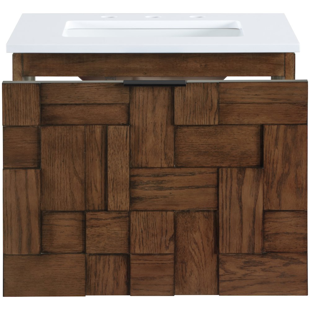 Leonardo 24" Brown Engineered Stone And Solid Wood Wall Mounted Bathroom Vanity. Picture 4