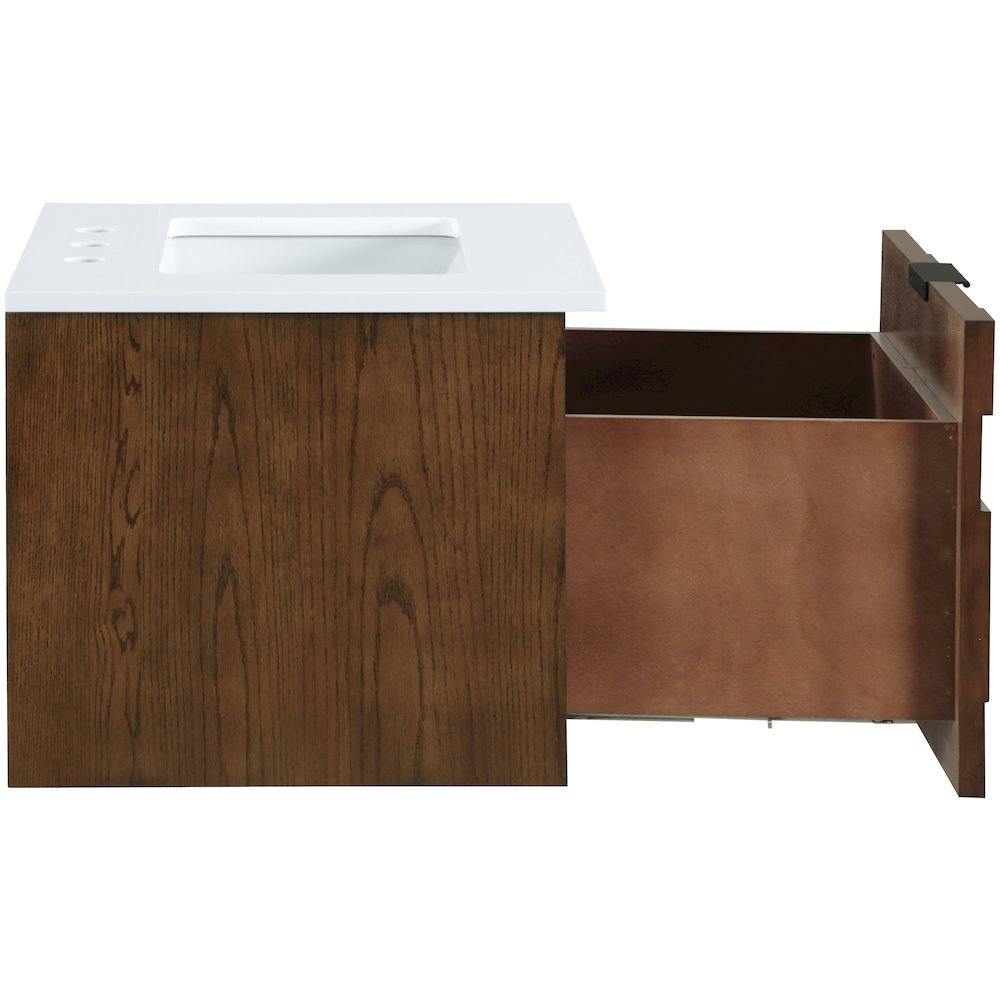 Leonardo 24" Brown Engineered Stone And Solid Wood Wall Mounted Bathroom Vanity. Picture 5