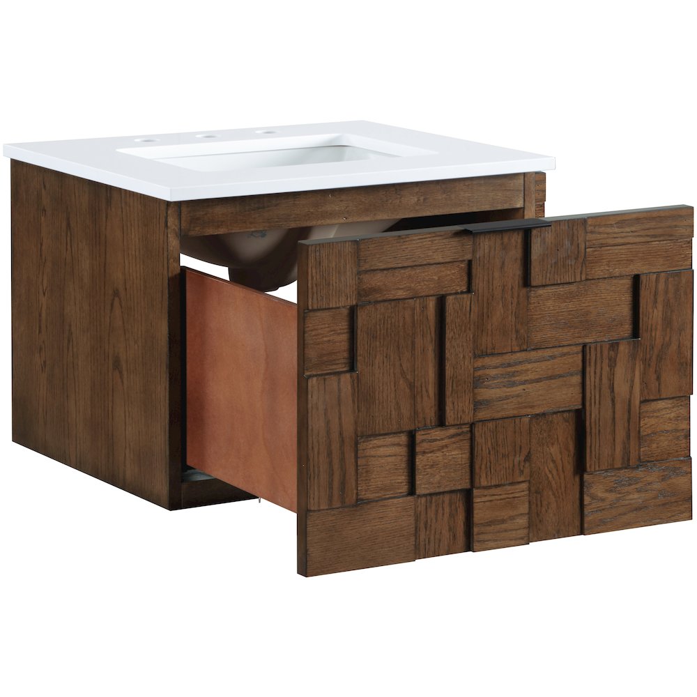 Leonardo 24" Brown Engineered Stone And Solid Wood Wall Mounted Bathroom Vanity. Picture 6