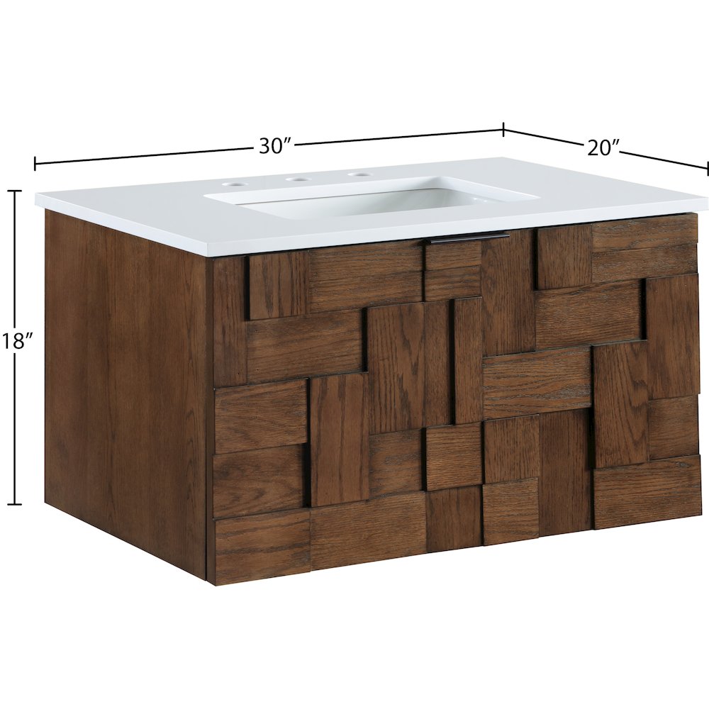 Leonardo 30" Brown Engineered Stone And Solid Wood Wall Mounted Bathroom Vanity. Picture 15