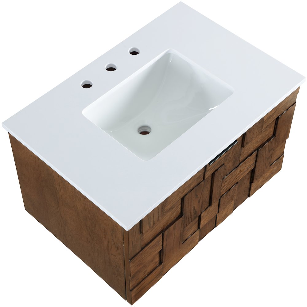 Leonardo 30" Brown Engineered Stone And Solid Wood Wall Mounted Bathroom Vanity. Picture 10