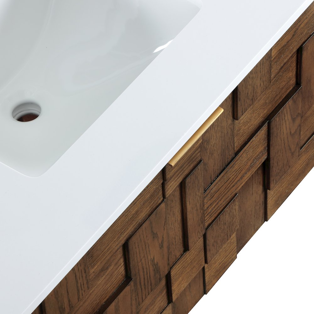 Leonardo 30" Brown Engineered Stone And Solid Wood Wall Mounted Bathroom Vanity. Picture 11