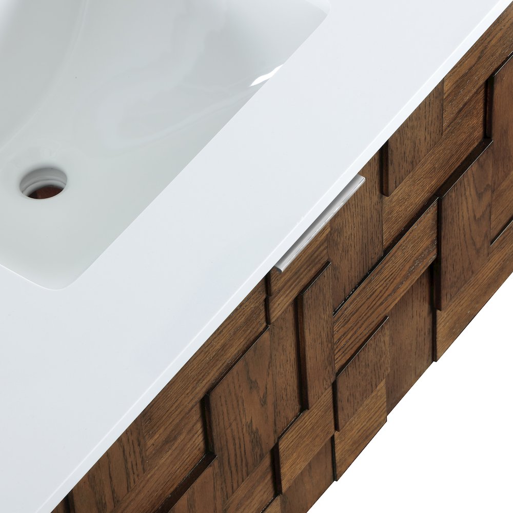 Leonardo 30" Brown Engineered Stone And Solid Wood Wall Mounted Bathroom Vanity. Picture 12