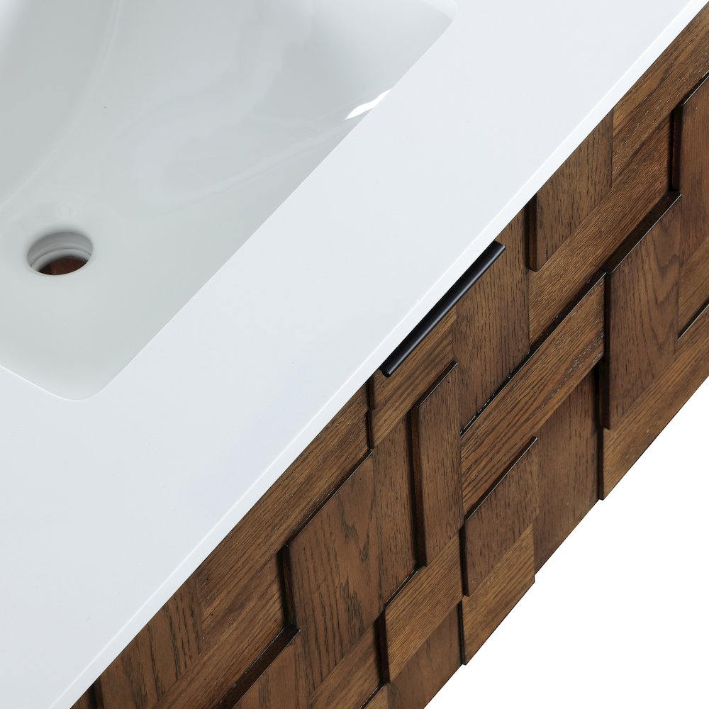 Leonardo 30" Brown Engineered Stone And Solid Wood Wall Mounted Bathroom Vanity. Picture 13