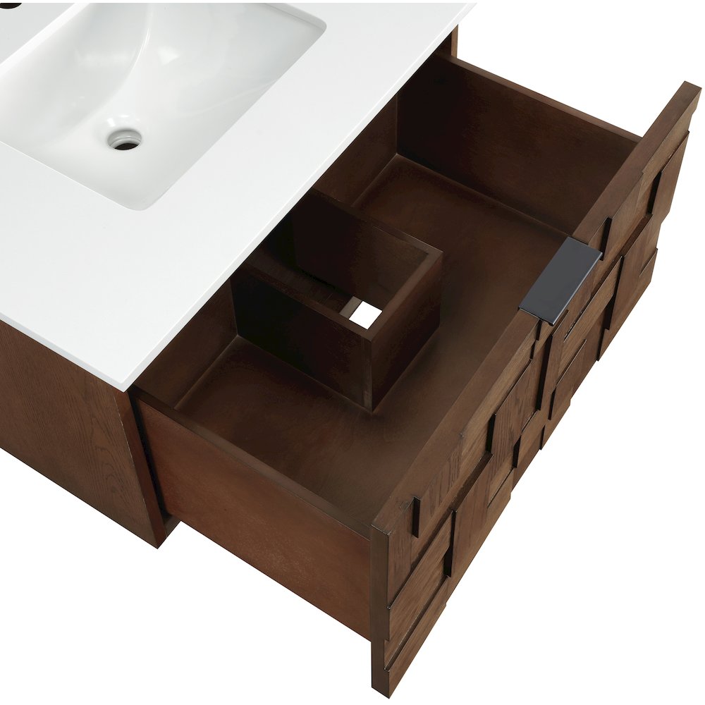 Leonardo 30" Brown Engineered Stone And Solid Wood Wall Mounted Bathroom Vanity. Picture 14