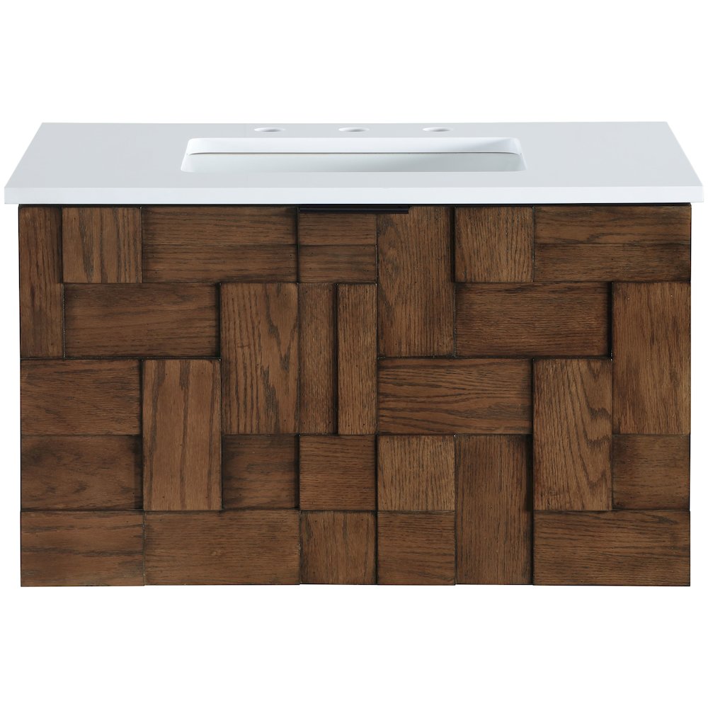 Leonardo 30" Brown Engineered Stone And Solid Wood Wall Mounted Bathroom Vanity. Picture 2
