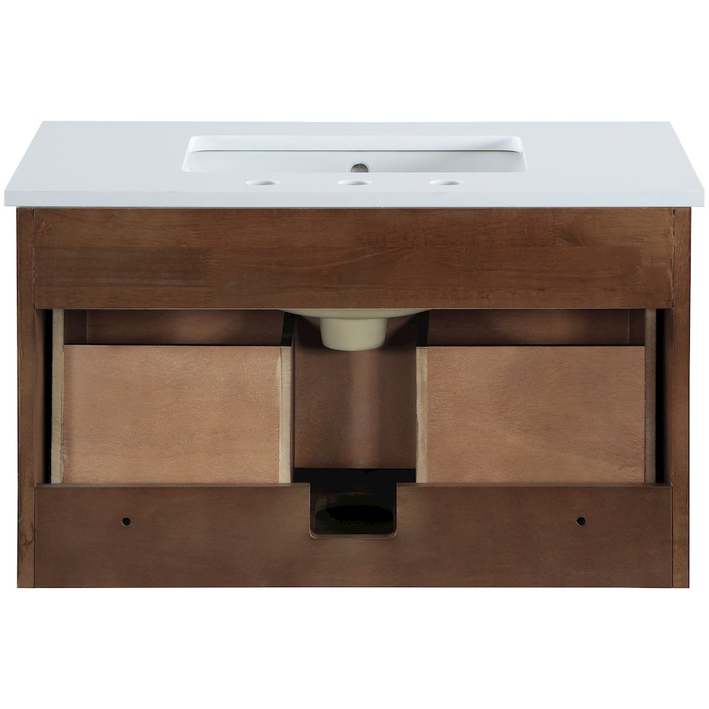 Leonardo 30" Brown Engineered Stone And Solid Wood Wall Mounted Bathroom Vanity. Picture 3