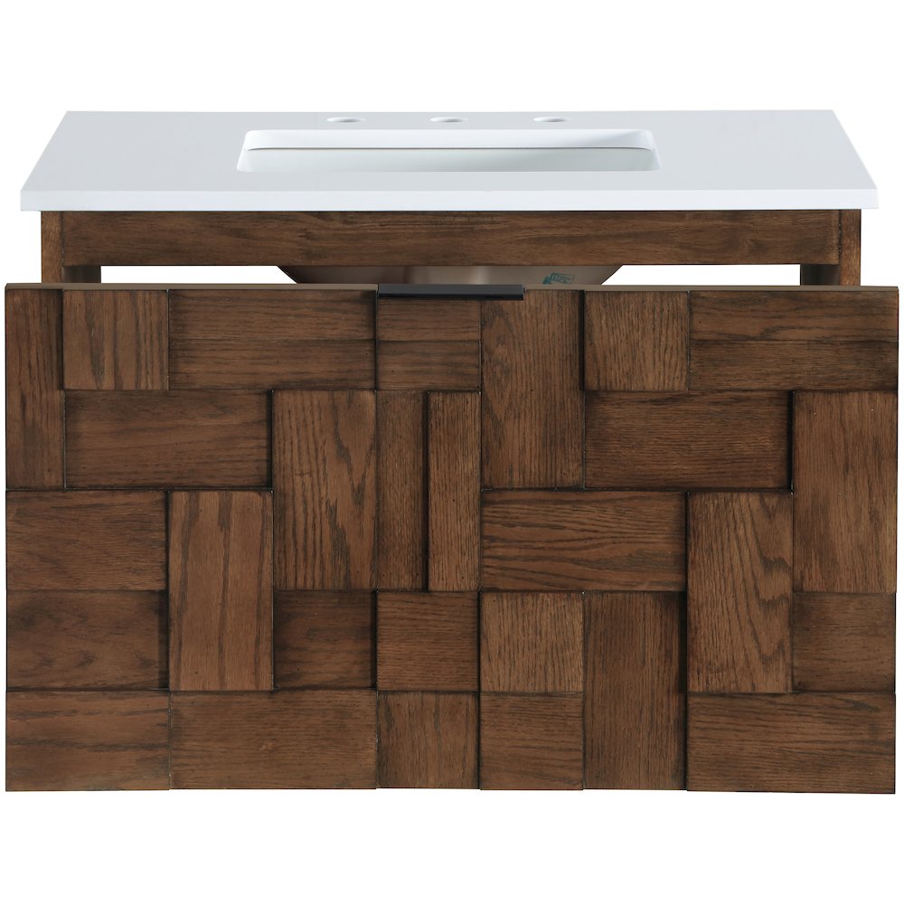 Leonardo 30" Brown Engineered Stone And Solid Wood Wall Mounted Bathroom Vanity. Picture 4