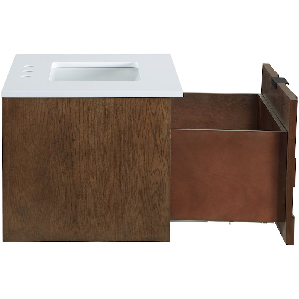 Leonardo 30" Brown Engineered Stone And Solid Wood Wall Mounted Bathroom Vanity. Picture 5