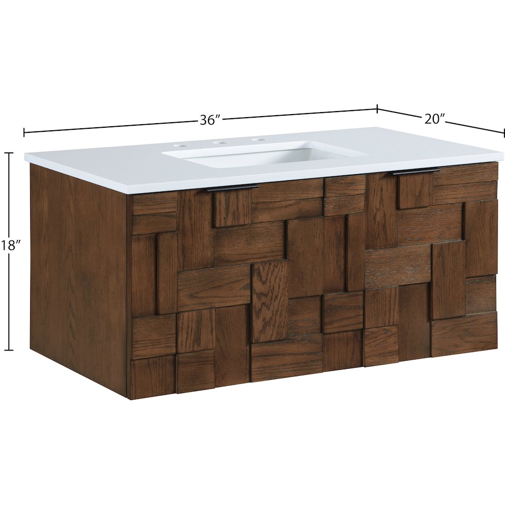 Leonardo 36" Brown Engineered Stone And Solid Wood Wall Mounted Bathroom Vanity. Picture 15