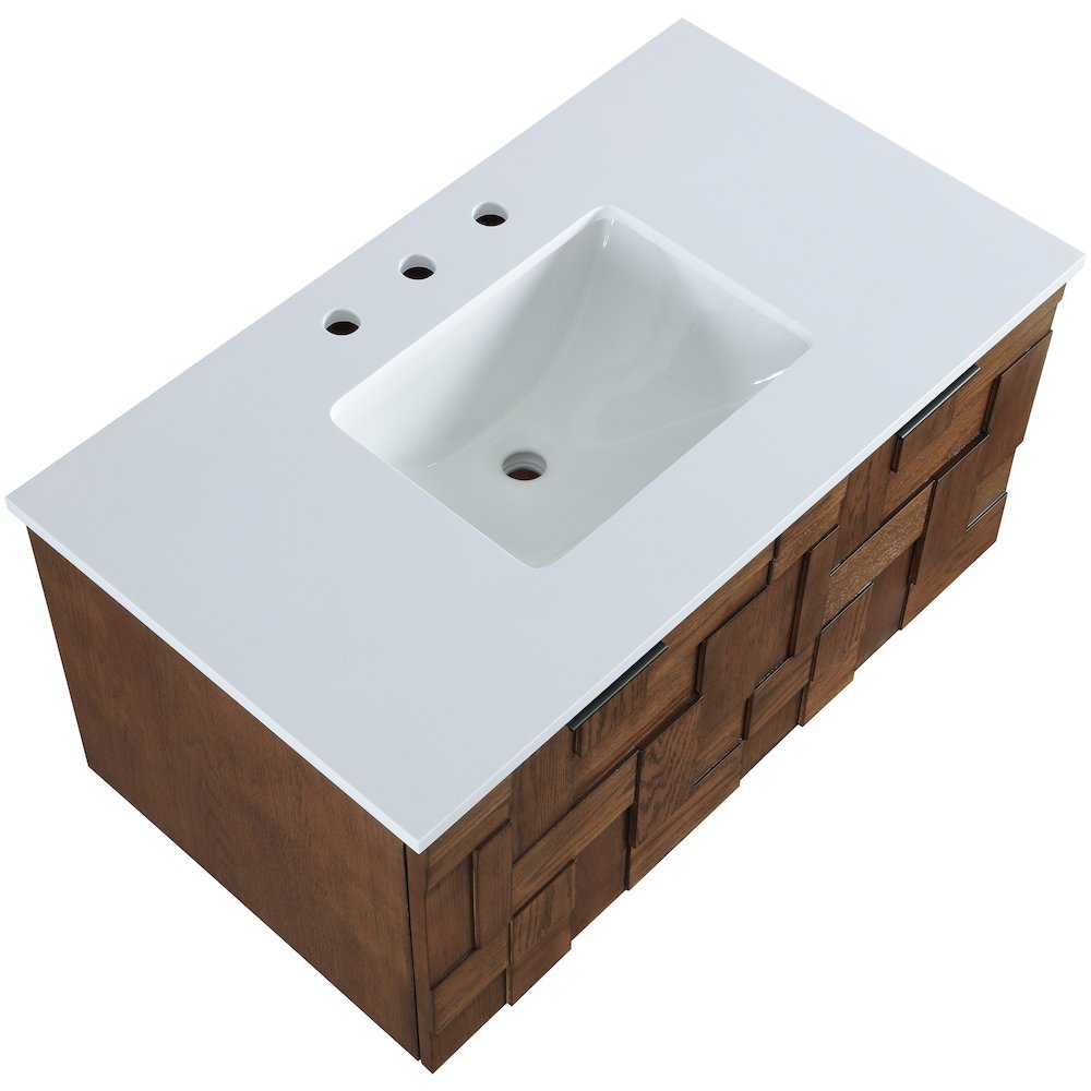 Leonardo 36" Brown Engineered Stone And Solid Wood Wall Mounted Bathroom Vanity. Picture 10