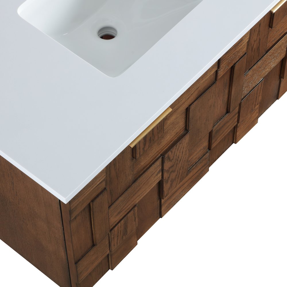 Leonardo 36" Brown Engineered Stone And Solid Wood Wall Mounted Bathroom Vanity. Picture 11