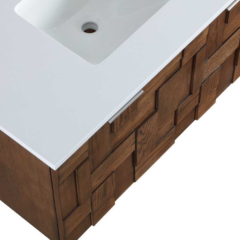 Leonardo 36" Brown Engineered Stone And Solid Wood Wall Mounted Bathroom Vanity. Picture 12