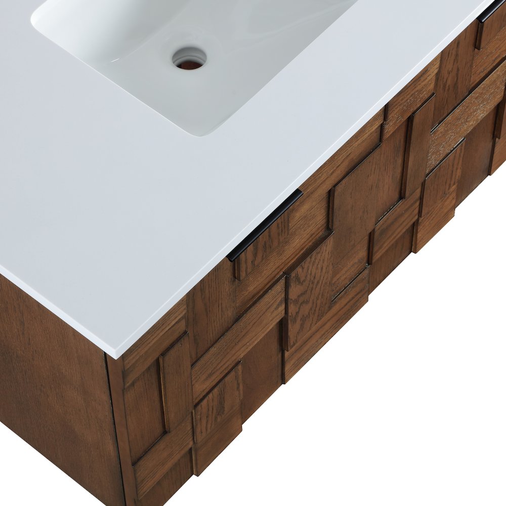 Leonardo 36" Brown Engineered Stone And Solid Wood Wall Mounted Bathroom Vanity. Picture 13