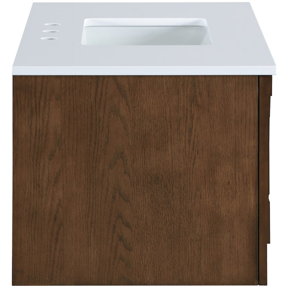Leonardo 36" Brown Engineered Stone And Solid Wood Wall Mounted Bathroom Vanity. Picture 8
