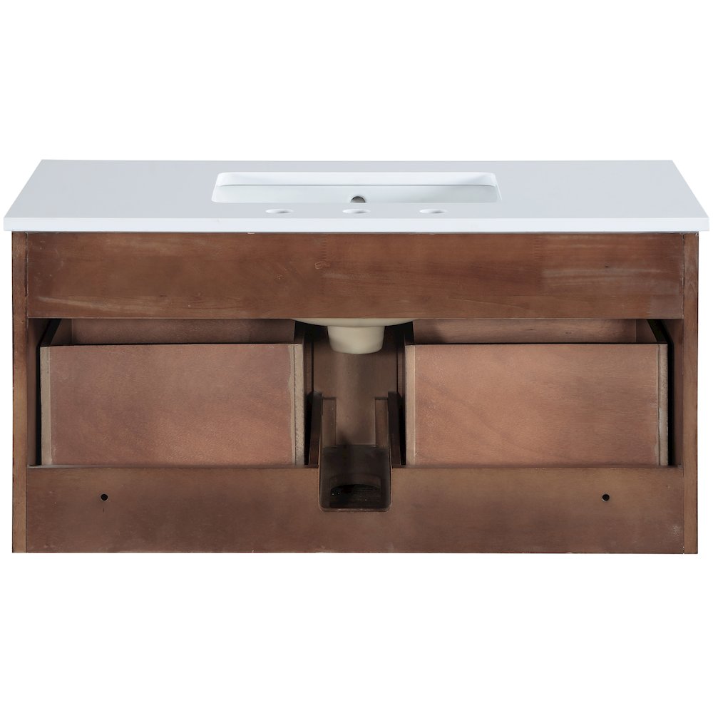 Leonardo 36" Brown Engineered Stone And Solid Wood Wall Mounted Bathroom Vanity. Picture 3