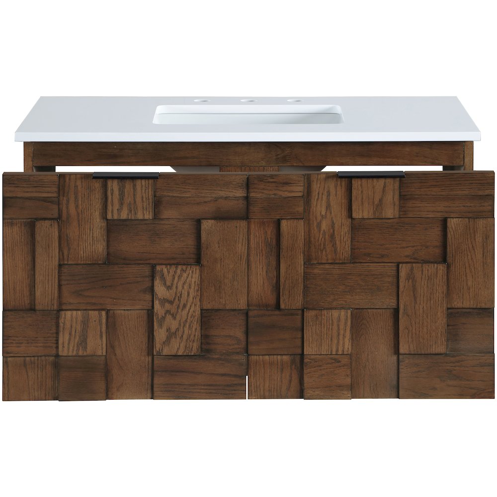 Leonardo 36" Brown Engineered Stone And Solid Wood Wall Mounted Bathroom Vanity. Picture 4