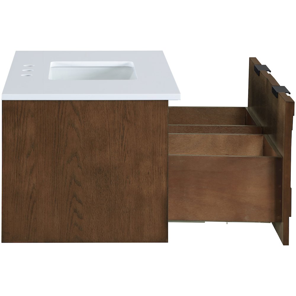 Leonardo 36" Brown Engineered Stone And Solid Wood Wall Mounted Bathroom Vanity. Picture 5