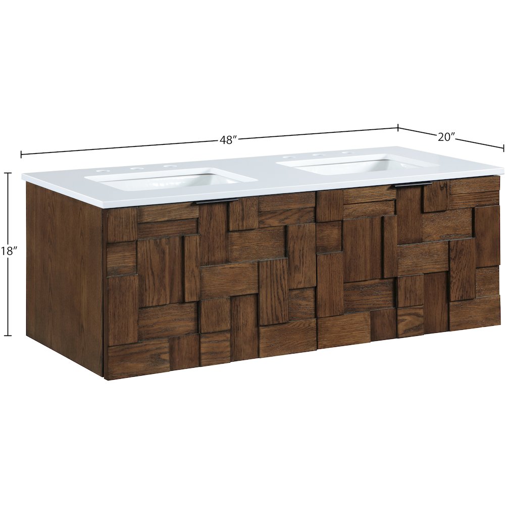 Leonardo 48" Brown Engineered Stone And Solid Wood Wall Mounted Bathroom Vanity. Picture 15