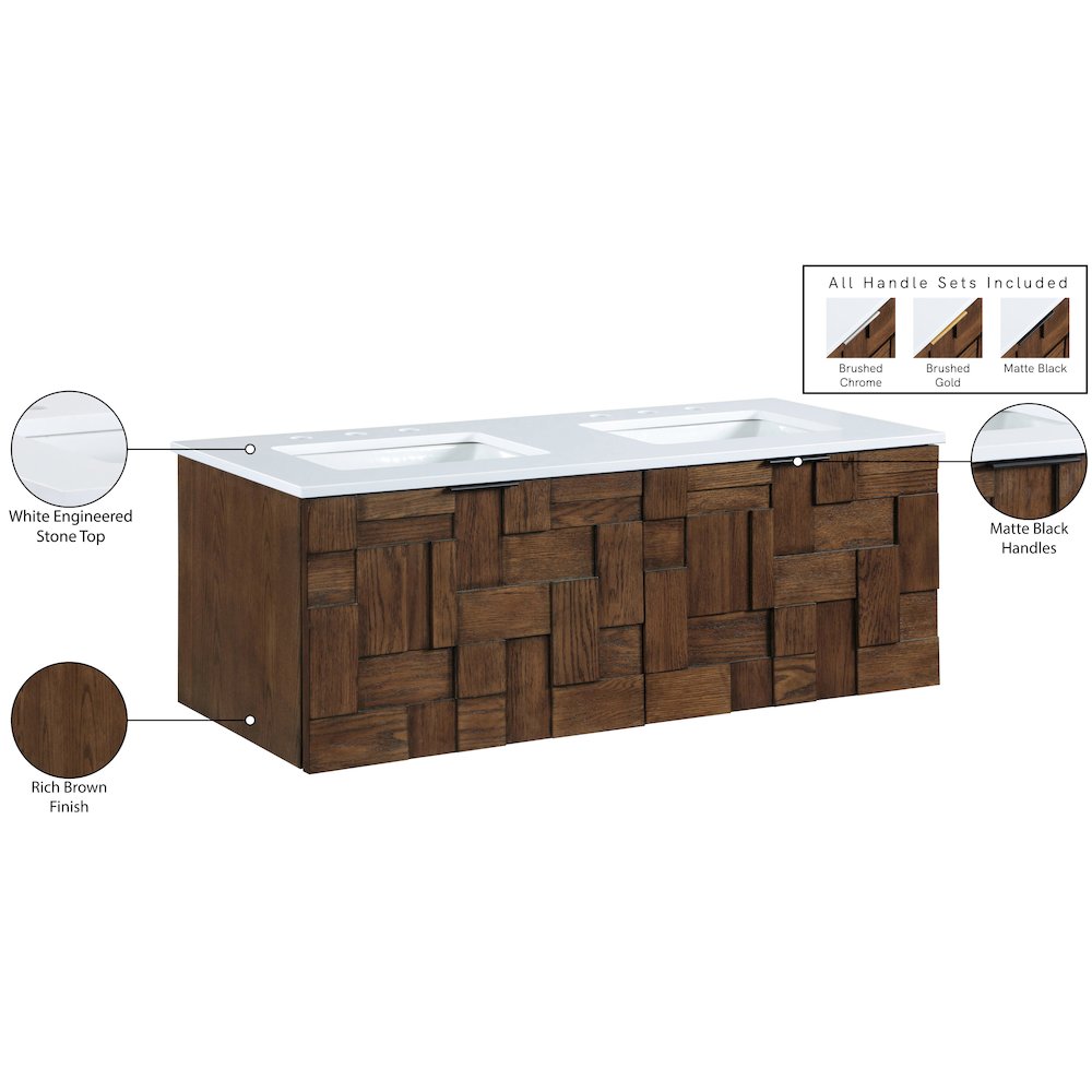 Leonardo 48" Brown Engineered Stone And Solid Wood Wall Mounted Bathroom Vanity. Picture 16