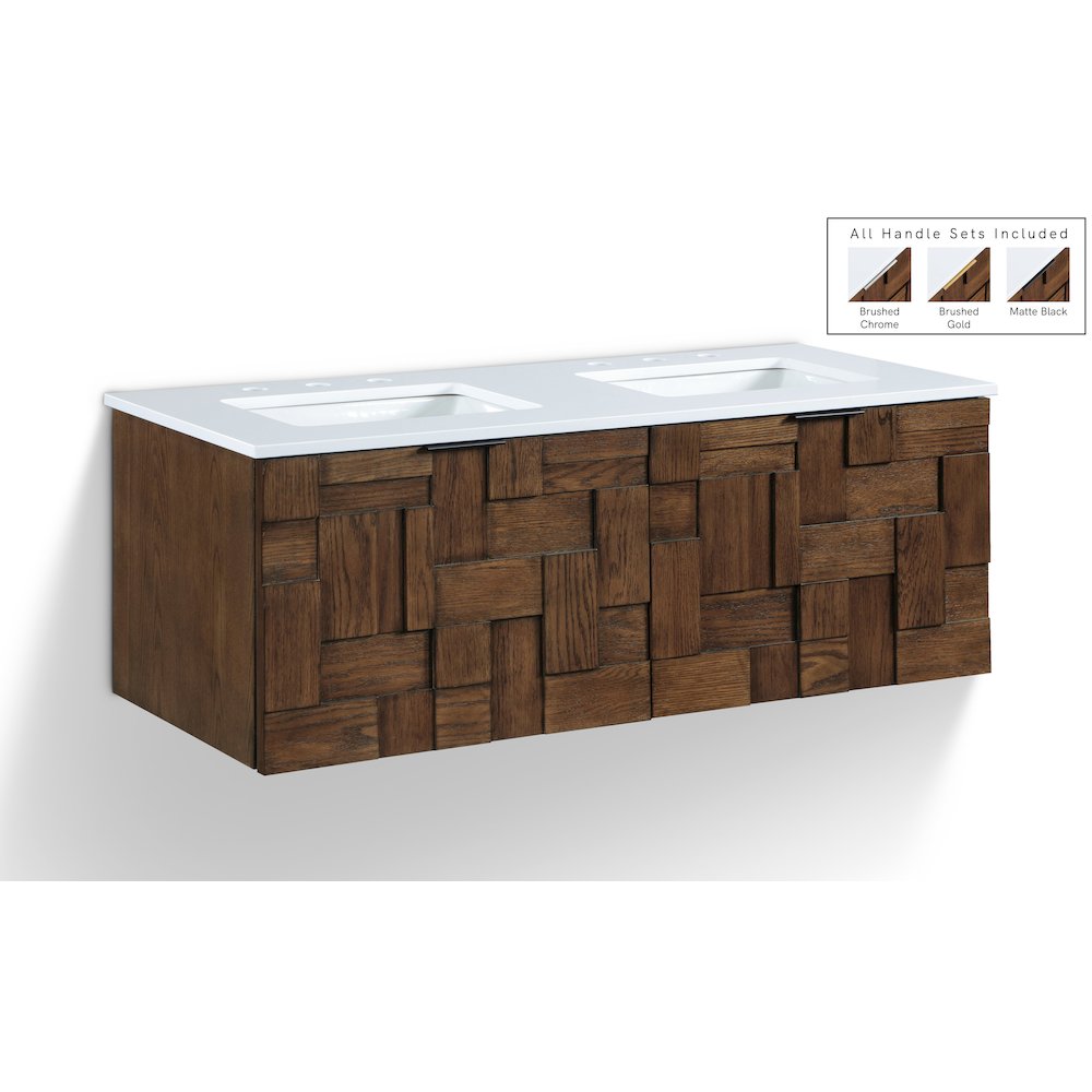 Leonardo 48" Brown Engineered Stone And Solid Wood Wall Mounted Bathroom Vanity. Picture 1