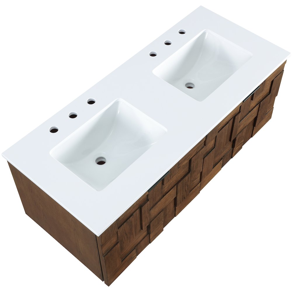 Leonardo 48" Brown Engineered Stone And Solid Wood Wall Mounted Bathroom Vanity. Picture 10