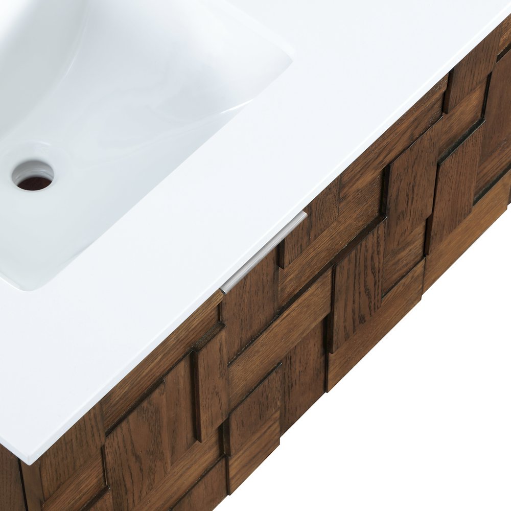 Leonardo 48" Brown Engineered Stone And Solid Wood Wall Mounted Bathroom Vanity. Picture 12