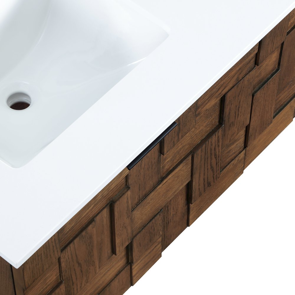 Leonardo 48" Brown Engineered Stone And Solid Wood Wall Mounted Bathroom Vanity. Picture 13