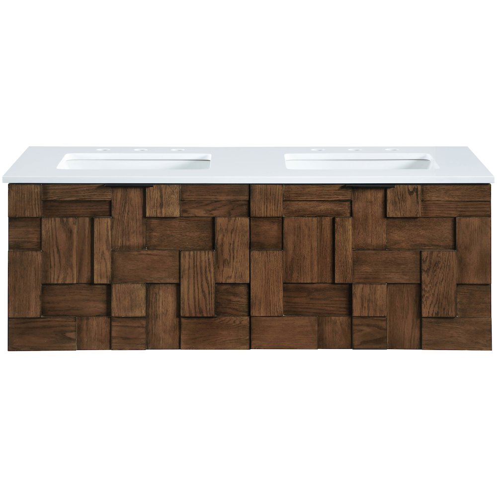 Leonardo 48" Brown Engineered Stone And Solid Wood Wall Mounted Bathroom Vanity. Picture 2