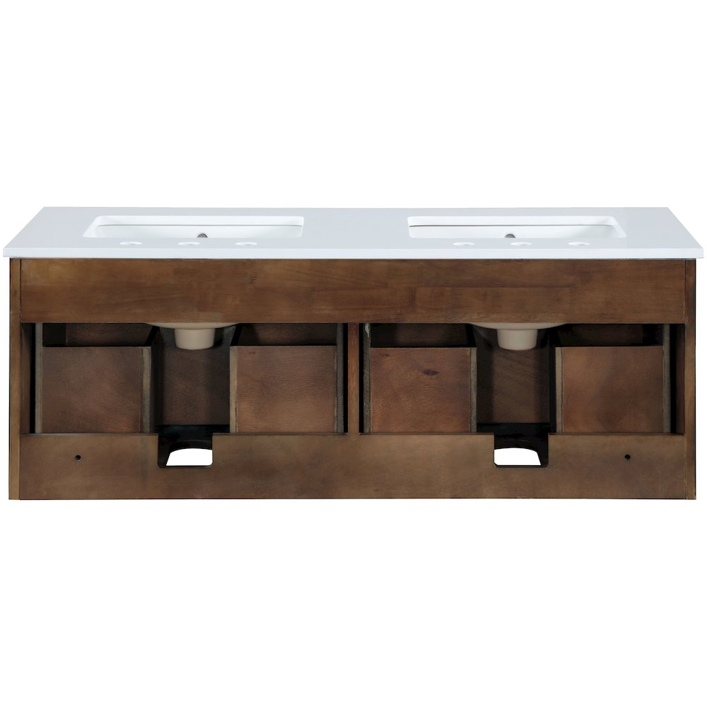 Leonardo 48" Brown Engineered Stone And Solid Wood Wall Mounted Bathroom Vanity. Picture 3