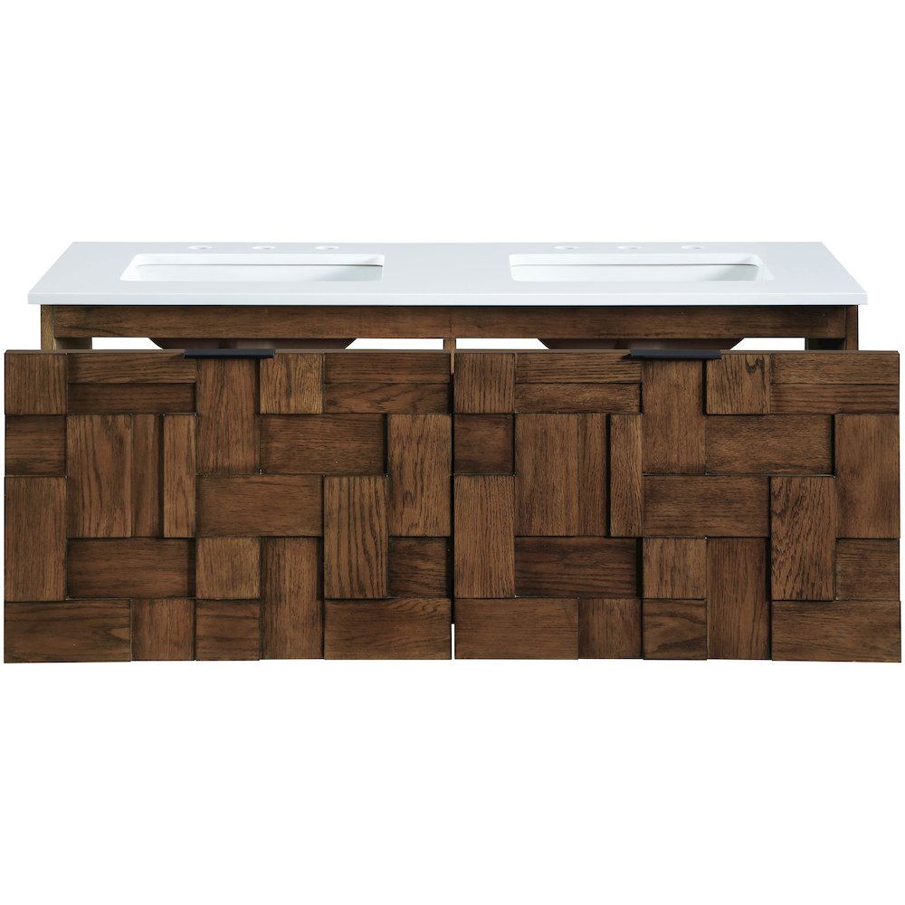 Leonardo 48" Brown Engineered Stone And Solid Wood Wall Mounted Bathroom Vanity. Picture 4