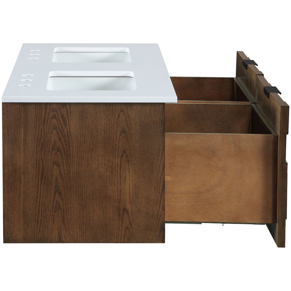 Leonardo 48" Brown Engineered Stone And Solid Wood Wall Mounted Bathroom Vanity. Picture 5