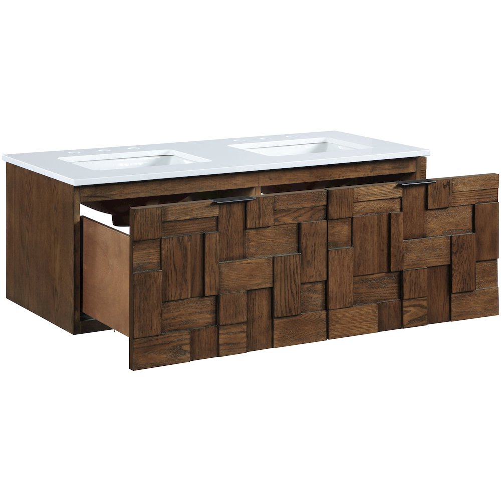 Leonardo 48" Brown Engineered Stone And Solid Wood Wall Mounted Bathroom Vanity. Picture 6