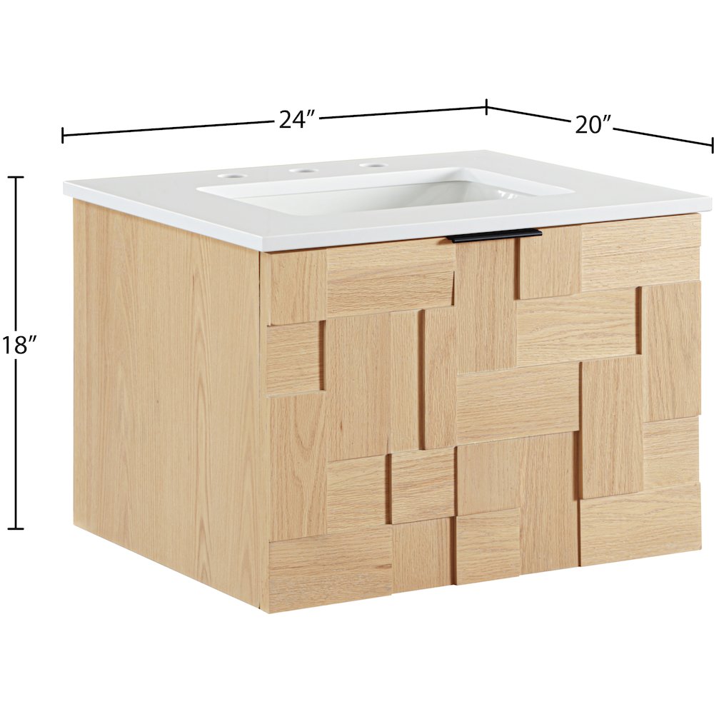 Leonardo 24" Natural Engineered Stone And Wood Wall Mounted Bathroom Vanity. Picture 15