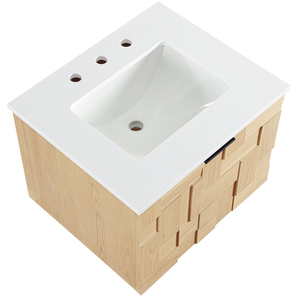 Leonardo 24" Natural Engineered Stone And Wood Wall Mounted Bathroom Vanity. Picture 10