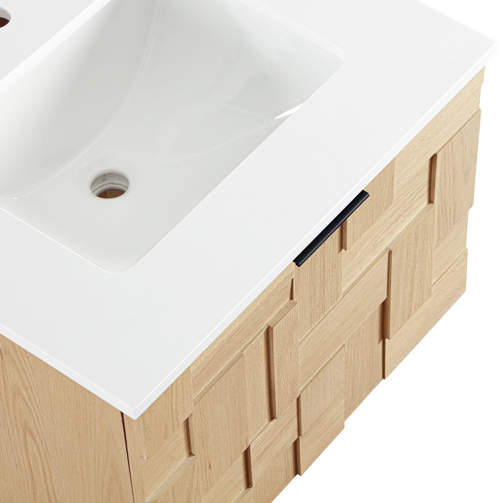 Leonardo 24" Natural Engineered Stone And Wood Wall Mounted Bathroom Vanity. Picture 11
