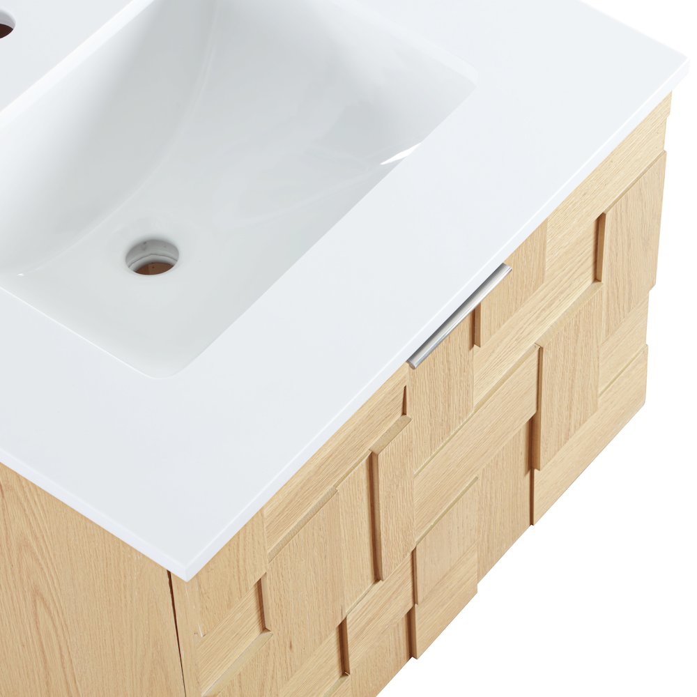 Leonardo 24" Natural Engineered Stone And Wood Wall Mounted Bathroom Vanity. Picture 12