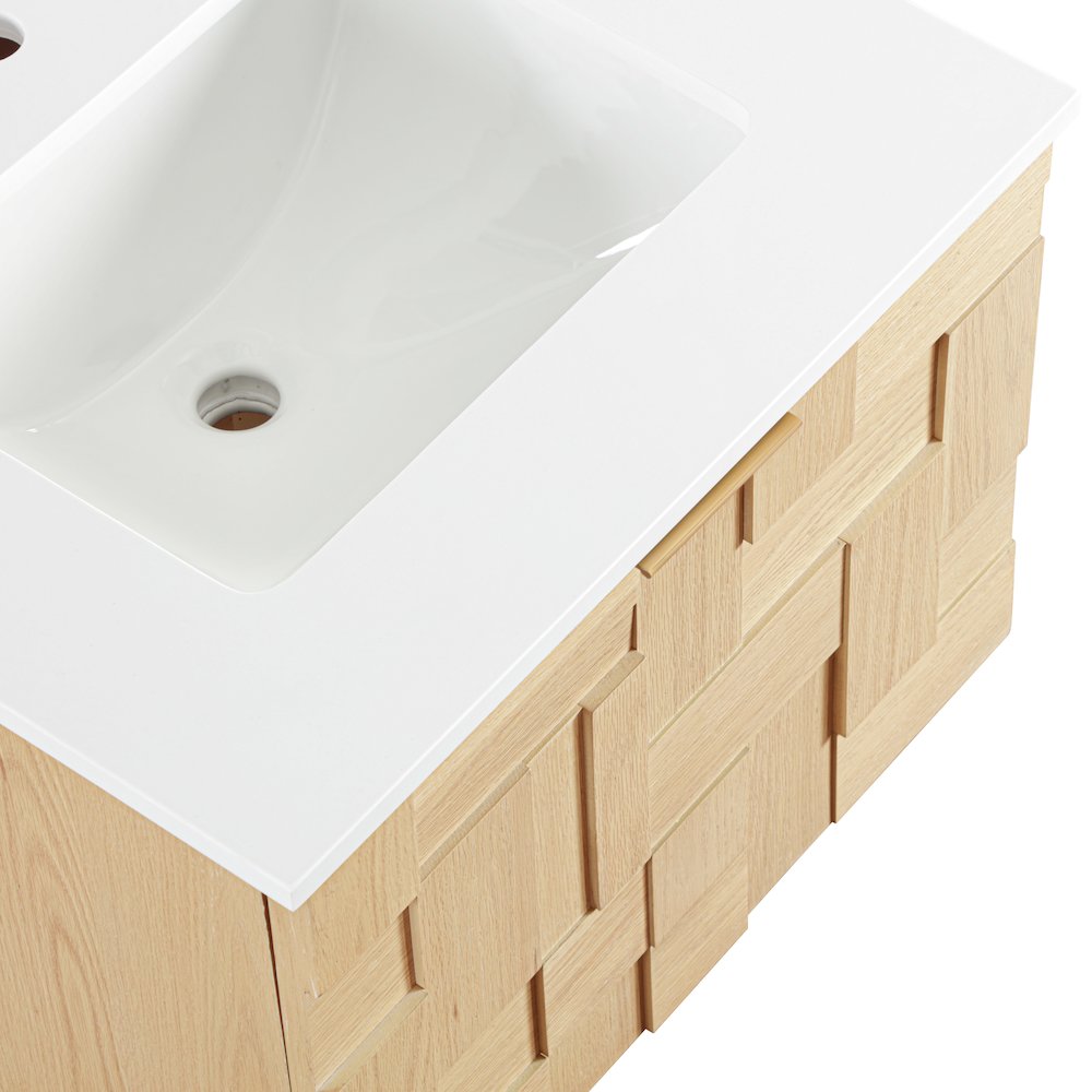 Leonardo 24" Natural Engineered Stone And Wood Wall Mounted Bathroom Vanity. Picture 13
