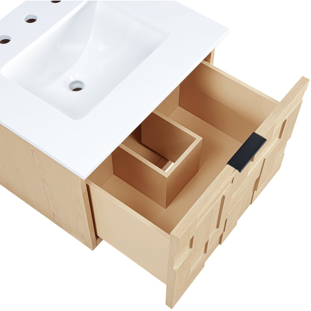 Leonardo 24" Natural Engineered Stone And Wood Wall Mounted Bathroom Vanity. Picture 14