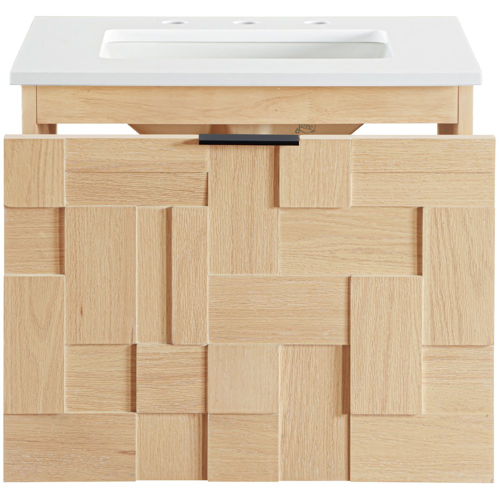 Leonardo 24" Natural Engineered Stone And Wood Wall Mounted Bathroom Vanity. Picture 4