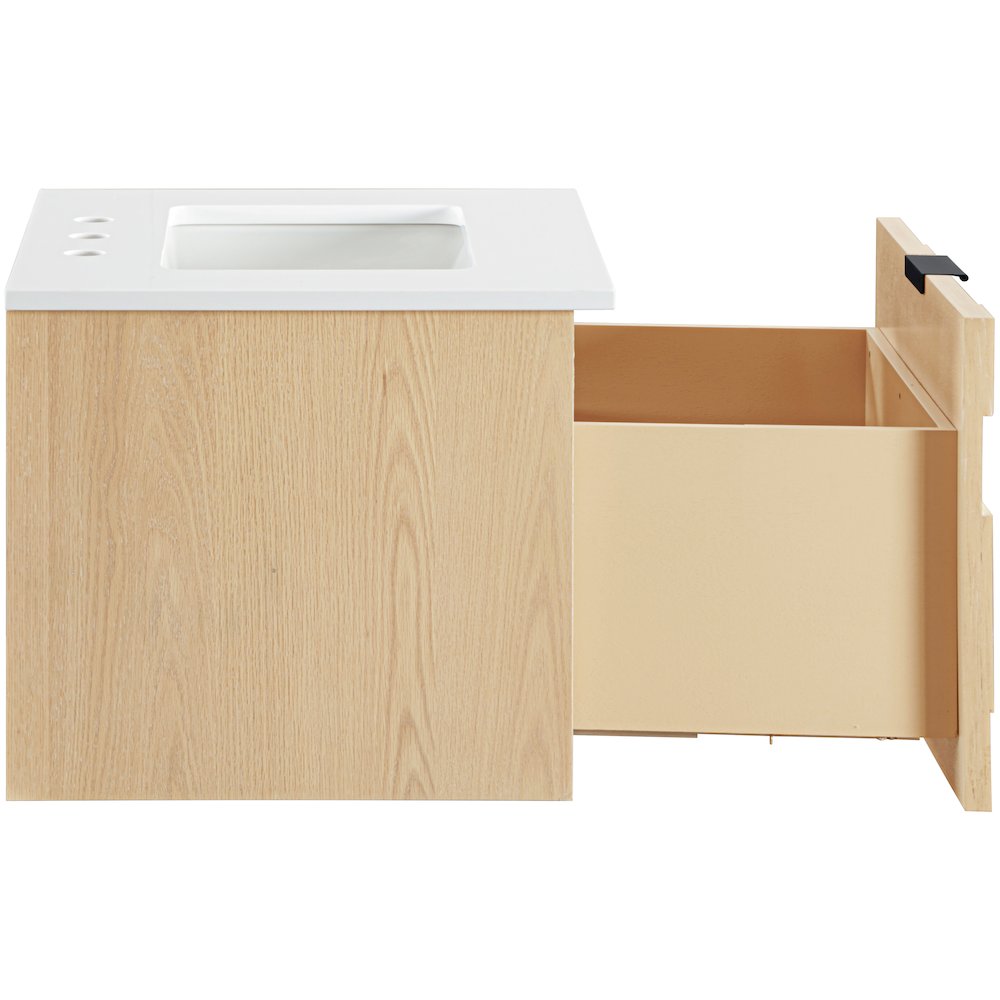 Leonardo 24" Natural Engineered Stone And Wood Wall Mounted Bathroom Vanity. Picture 5