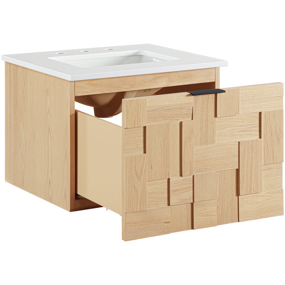 Leonardo 24" Natural Engineered Stone And Wood Wall Mounted Bathroom Vanity. Picture 6